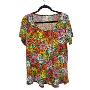 LuLaRoe Women XL Rose‎ Art Gigi Top T Shirt Stained Glass Wearable Art Dopamine